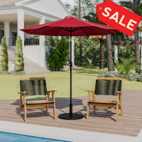 Flash Furniture GM-402003-UB19B-RED-GG Red 9 FT Round Umbrella with Crank and Tilt Function and Standing Umbrella Base